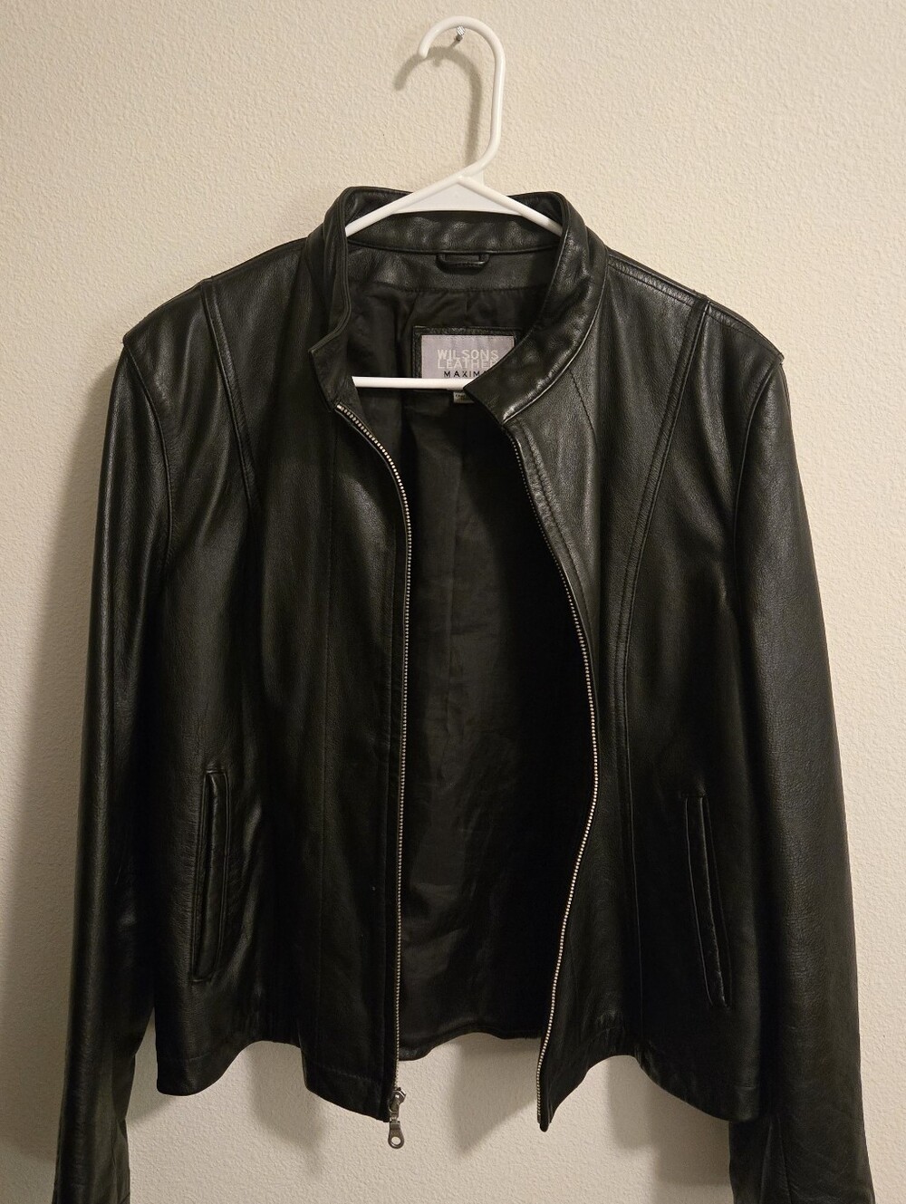 Wilsons Leather Women's Black Leather Zip Jacket with Stand Collar